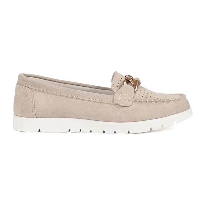 Goodin Beige Ledermut mit einer Kette auf der Plattform