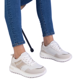 Beige Sneakers mit Glitzer und Zirkonen dekoriert