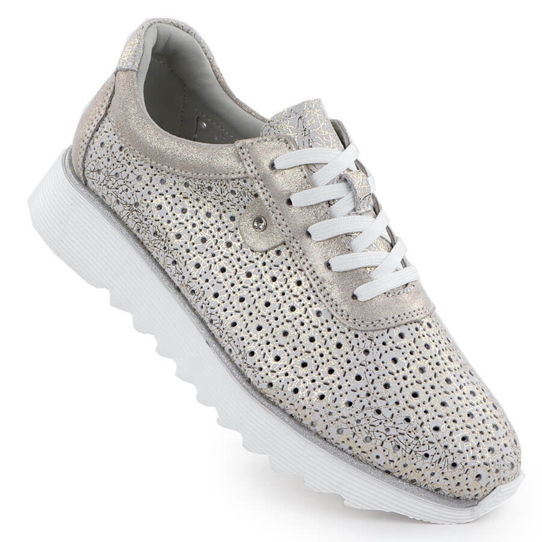 S.Barski Damen-Lederschuhe auf der Openwork-Plattform Złote S. Barski LR51-927 golden