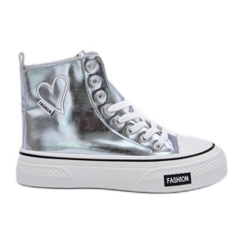 Metallic High Damen -Sneaker mit Herzen blau