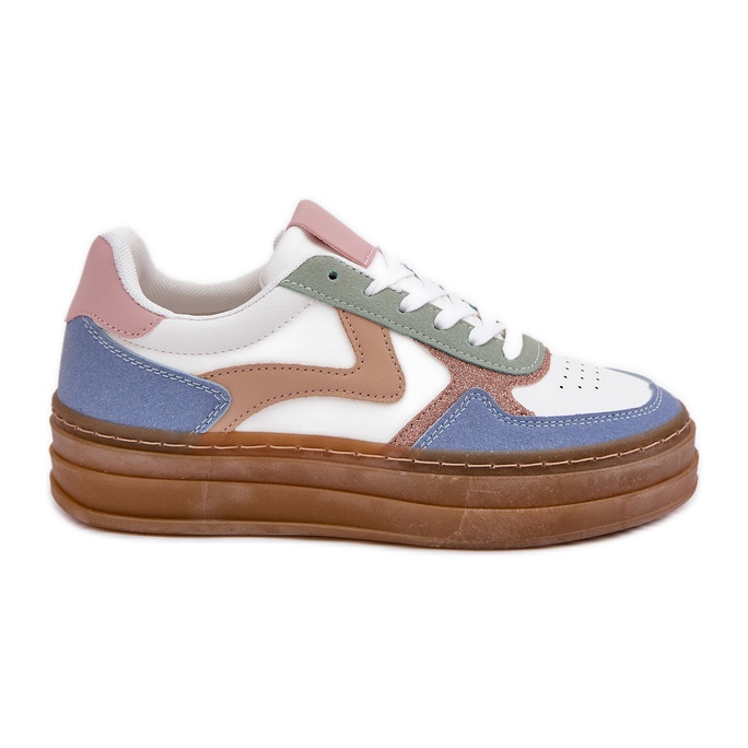 Damen Sneakes mit Glitzer auf der Plattformblau