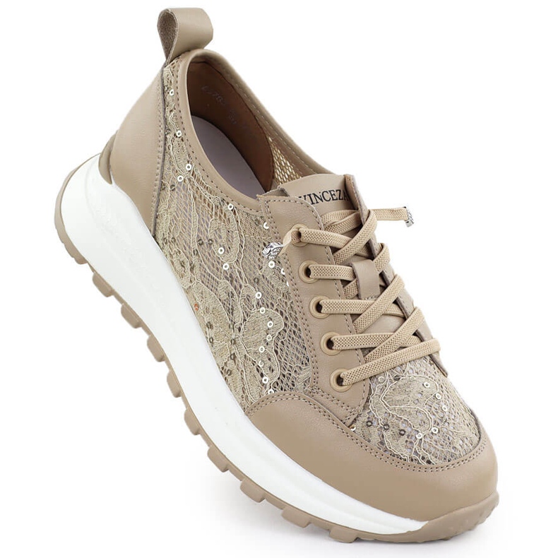 Frauenschuhe Sneaker mit Spitze Beige Vinceza 66783