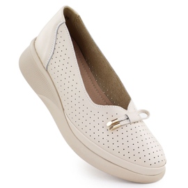 Damen -Lederschuhe auf der Plattform Openwork Beige Vinceza 7896