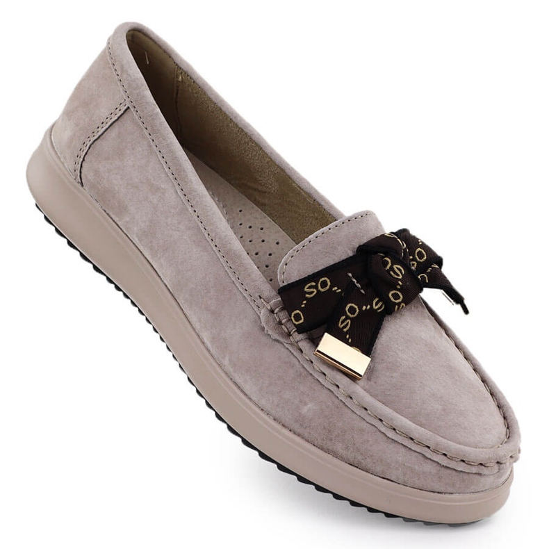 Leder -Wildleder -Slipper mit einem Bogen Beige Filippo DP6457