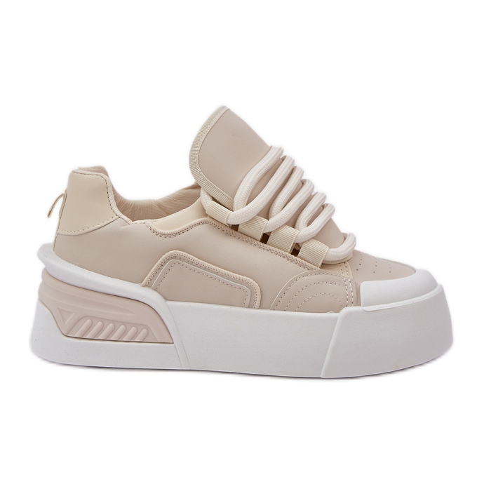Frauen -Turnschuhe mit dicken Schnürsenkel auf der Plattform Beige