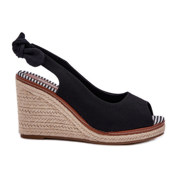 Schwarze Sandalen auf Keilabsatz mit Zopf