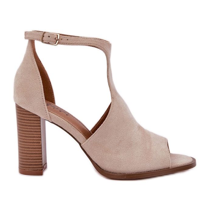 Sandalen auf der Öko -Wildleder -Säule leichter Beige