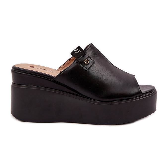 Hausschuhe auf der Plattform und ein Wedges Eco Schwarzes Leder