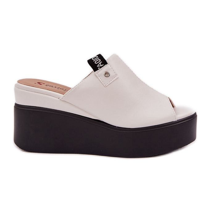 Hausschuhe auf der Plattform und einen Keil aus öko weißer Leder