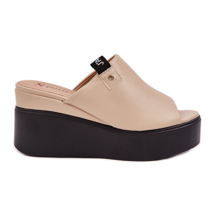 Hausschuhe auf der Plattform und Keilöco Leder Beige