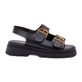 Öko -Ledersandalen mit schwarzen Klemmen