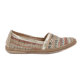 Elegantes Leder -Espadrilles mit einem Zazoo 10178 Multikolor -Geflecht golden