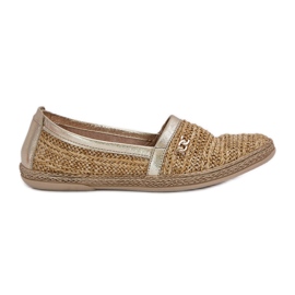 Elegantes Leder -Espadrilles mit einem Zazoo 10178 Beige und goldenes Geflecht