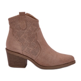 S.Barski Cowboy -Stiefel für Eco Wildleder Openwork Reißverschluss beige