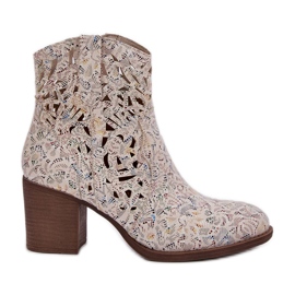 Jezzi Openwork -Stiefel auf der Bar Ferse Multicolor beige