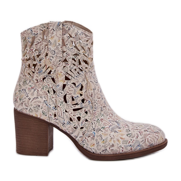 Jezzi Openwork -Stiefel auf der Bar Ferse Multicolor beige