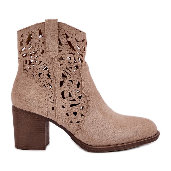 Jezzi Openwork -Stiefel an der Bar Heels Beige