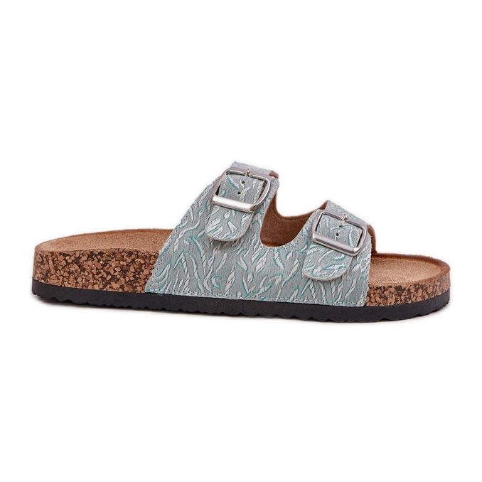 Materialflip -Flops auf einer Korkensohle mit Minzschnallen grün