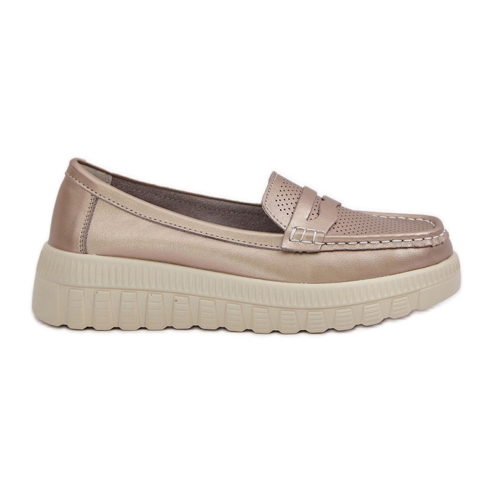 Openwork -Leder -Ladung von Frauen auf der Plattform und Champagnerschnitzen golden