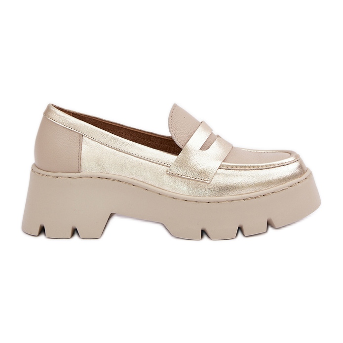 Zazoo Flach -gekräuselte Frauen -Leder -Ladung golden