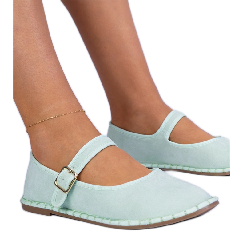 Grüne Frauen Ballerinas mit Verschluss