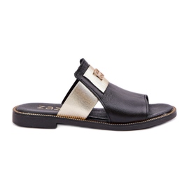 Elegante natürliche Lederflip Flops Zazoo 40423 Schwarz