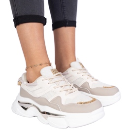 Beige Frauen -Sneakers mit Glitzer dekoriert