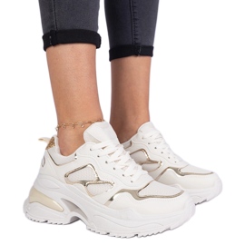 Beige Frauen -Sneakers mit Glitzer dekoriert