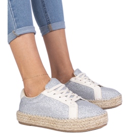 Espadrilles für silberne Frauen mit Glitzer dekoriert silber-