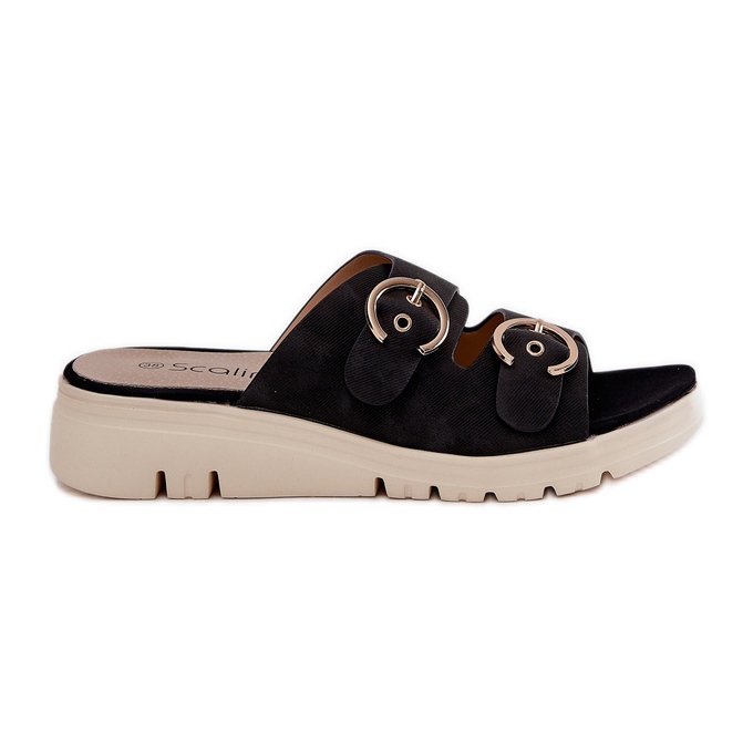 Leichte Frauenkeile mit schwarzen Schnallen