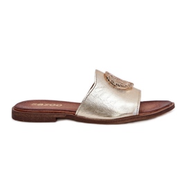Zazoo 2938 flach -geköpfte Lederflip Flops mit goldenem Ornament