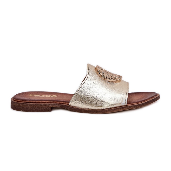 Zazoo 2938 flach -geköpfte Lederflip Flops mit goldenem Ornament