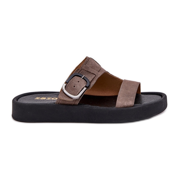 Women's Suede Flip Flops auf der Zazoo 3024 Brown -Plattform braun