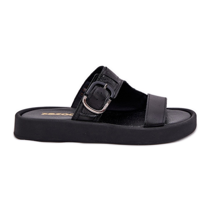 Damen -Leder -Flip -Flip Flops auf der schwarzen Plattform Zazoo 3024