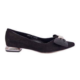 Elegante Wildleder -Frauen -Ballerinas mit Laura Messi 2893 Schwarzer Bogen