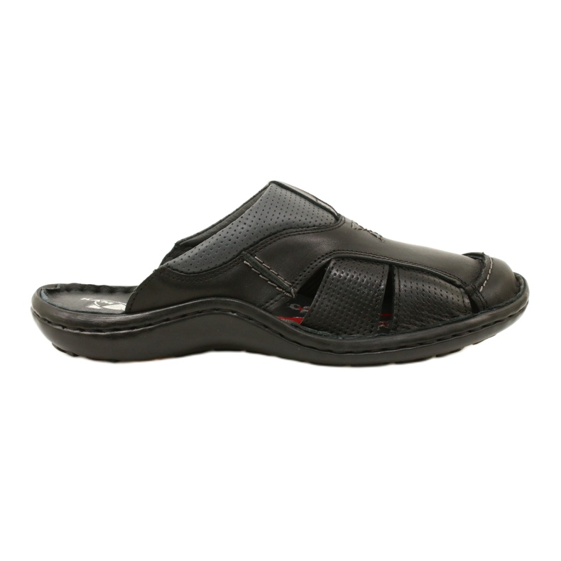 Kampol Herren-Leder-Flip-Flops 224KAM, schwarz