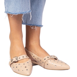 Beige Frauen flache Absätze mit offener Ferse und Strasssteinen