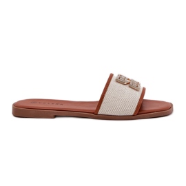Elegante Frauenflip -Flops mit Kamel -Flachdekoration Dekoration braun