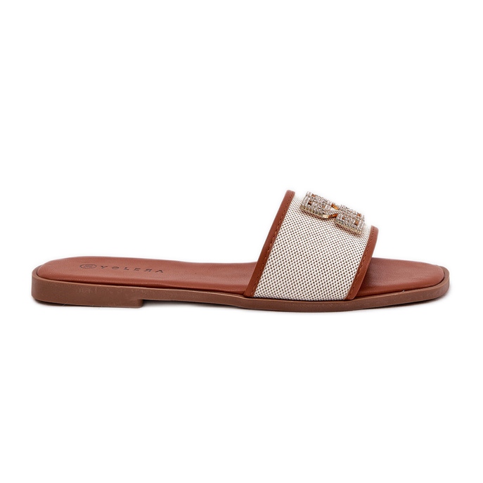 Elegante Frauenflip -Flops mit Kamel -Flachdekoration Dekoration braun
