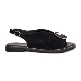 Flache Sandalen mit schwarzer Dekoration