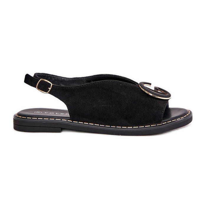 Flache Sandalen mit schwarzer Dekoration
