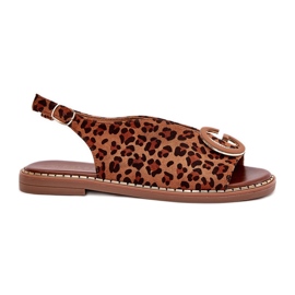 Flache Sandalen mit Dekoration Brauner Leopardendruck