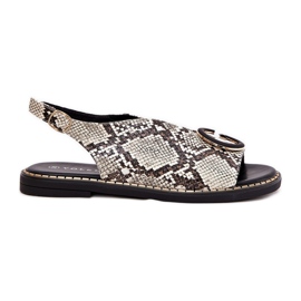 Flache Sandalen mit einer Schlangendekoration beige-braune Muster