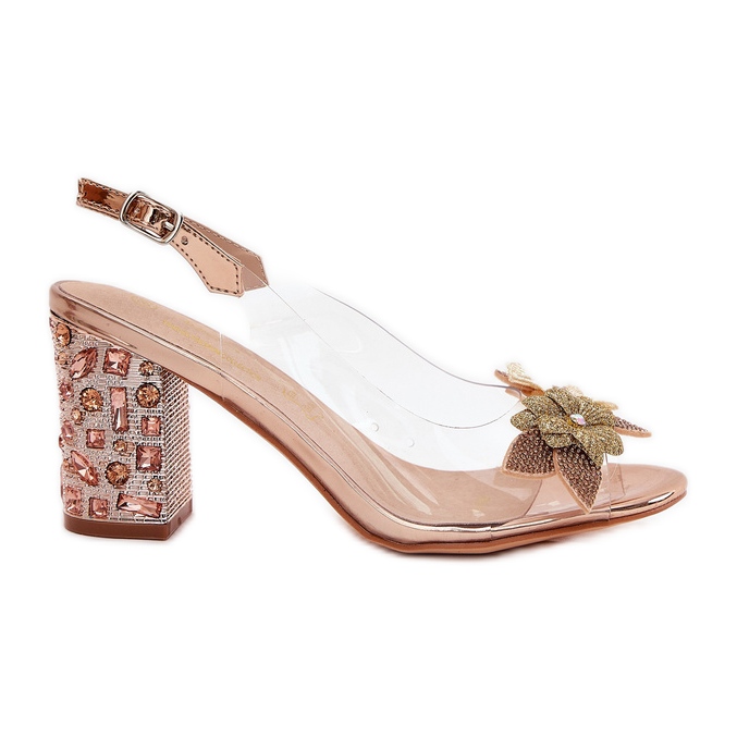 S.Barski Transparente Sandalen mit Blumen auf der dekorierten Ferse MR38-331 Pink Gold golden