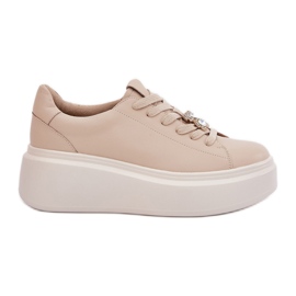 Frauen -Leder -Sportschuhe auf der Plattform mit Vinceza 39922 Beige