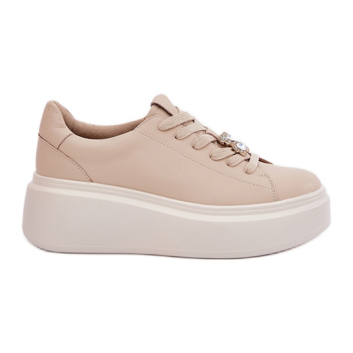 Frauen -Leder -Sportschuhe auf der Plattform mit Vinceza 39922 Beige