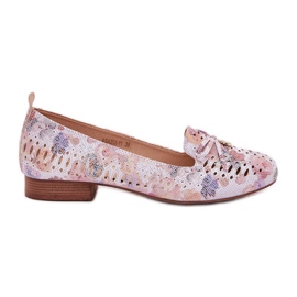 Jezzi Openwork Ballerinas mit einem Öko -Blumenbogen im Wildleder Amepitrea Multicolor rosa