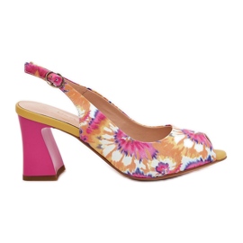 S.Barski Frauensandalen für mit Leder gemusterte Frauen auf dem gelben CR51-006 Multicolor-Pfosten