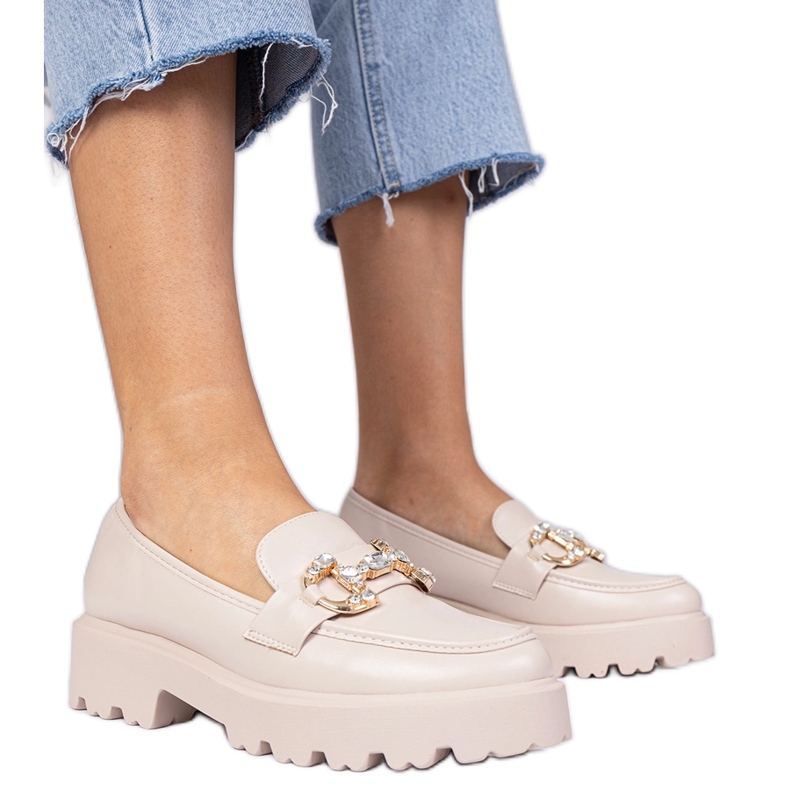 Beige elegante Slipper mit Zirkonen