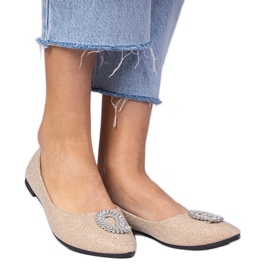 Frauen -Champagner -Glitter -Ballerinas mit Zirkonen golden